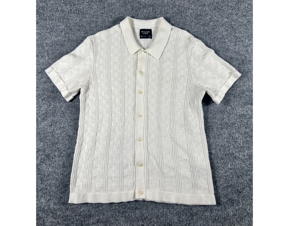 Abercrombie & Fitch Men's S Cream/White Cable Knit Button Through Sweater Shirt